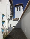 White Church Steeple and Walkway in  Albaicin Granada Spain Royalty Free Stock Photo
