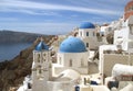 White Churches with the Blue Dome, the Beautiful Landmark of Santorini island, Greece Royalty Free Stock Photo