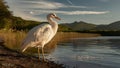 White ciconiiformes was standing near the lake alone. Royalty Free Stock Photo