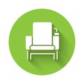 White Cinema chair icon isolated with long shadow. Green circle button. Vector Illustration