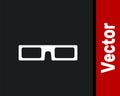 White cinema glasses icon isolated on black background. Vector Illustration