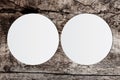 White circle paper and space for text on old wooden background Royalty Free Stock Photo