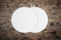 White circle paper and space for text on old wooden Royalty Free Stock Photo