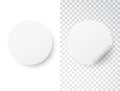 White circle sticker set on transparent and white background. Realistic round stickers with folded edge. Paper label Royalty Free Stock Photo