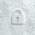 White circuit board with central lock symbolizing digital security and technology integration Royalty Free Stock Photo