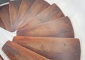 white circular staircase design with dark wood steps. View down Royalty Free Stock Photo