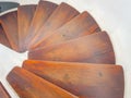 white circular staircase design with dark wood steps. View down Royalty Free Stock Photo