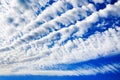 White cirrocumulus clouds blue sky background, fluffy stratocumulus cloud texture, altocumulus cloudy skies, cirrus cloudscape Royalty Free Stock Photo