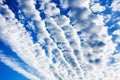 White cirrocumulus clouds blue sky background, fluffy stratocumulus cloud texture, altocumulus cloudy skies, cirrus cloudscape Royalty Free Stock Photo