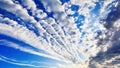 White cirrocumulus clouds blue sky background panorama, altocumulus cloudy skies panoramic view, stratocumulus cloud texture Royalty Free Stock Photo