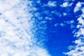 White cirrus clouds blue sky background closeup, fluffy cumulus cloud texture, cloudscape, cloudy weather, cloudiness, ozone layer Royalty Free Stock Photo