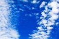 White cirrus clouds blue sky background closeup, fluffy cumulus cloud texture, cloudscape, cloudy weather, cloudiness, ozone layer Royalty Free Stock Photo