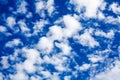 White cirrus clouds blue sky background closeup, fluffy cumulus cloud texture, cloudscape, cloudy weather, cloudiness, ozone layer Royalty Free Stock Photo