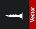 White Clarinet icon isolated on black background. Musical instrument. Vector