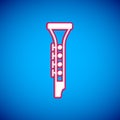 White Clarinet icon isolated on blue background. Musical instrument. Vector