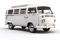White Classic Camper Van from the 60s Isolated on White Background, Generative AI