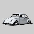 White Classic Custom Volkswagen Beetle Bug, Kafer Car Isolated on Neutral Background.