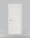 White classic interior door with a circle on a gray background. Front view. Ral 9003