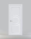 White classic interior door with a circle on a gray background. Front view. Ral 9010
