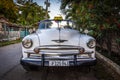 White classic oldtimer taxi near Havana, Cuba