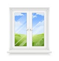 White classic plastic window with windowsill