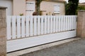 White classic sliding home door aluminum gate slide portal of suburb house Royalty Free Stock Photo