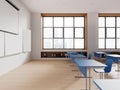 White classroom interior with projection screen Royalty Free Stock Photo