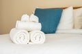 White clean bath towel on bed decoration interior Royalty Free Stock Photo