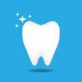 White Clean and Health Tooth isolated on blue background. dental health and hygiene concept. Vector Illustration