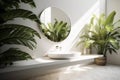 white bathroom leaf interior clean tropical home sink green design basin. Generative AI.