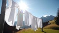 White clean sheets drying on a rope Royalty Free Stock Photo