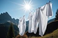 White clean sheets drying on a rope Royalty Free Stock Photo