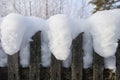 White clean snow on a old wooden country fence in winter close up Royalty Free Stock Photo