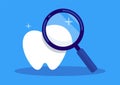 White clean tooth with Magnifying, flat vector illustration