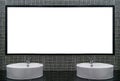 White and clean washbasin with Black mosaic ceramic tiles Royalty Free Stock Photo