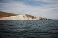 A white cliff from a boat on the Jurassic coastline of the united kingdom