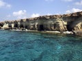 White cliffs Cyprus. Scenic sea caves near Paphos. Beautiful seascape. Turquoise Mediterranean sea Royalty Free Stock Photo