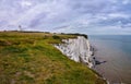 White Cliffs of Dover. Close up detailed landscape view of the cliffs from the walking path by the sea side. September 14, 2021 in