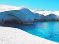 The white cliffs near Sarakiniko Beach in Milos in the Cyclades Islands of Greece