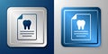 White Clipboard with dental card or patient medical records icon isolated on blue and grey background. Dental insurance
