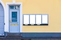 White clipped mockups on a yellow wall