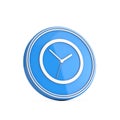 White Clock Icon in Blue Circle Button. 3d Rendering
