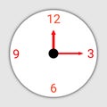 White clock illustration image. Wall clock isolated image. White clock with red numbers.