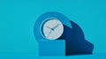 White Clock on Teal Cube Minimalist Product Photography Royalty Free Stock Photo