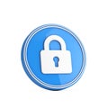 White Closed Lock Icon in Blue Circle Button. 3d Rendering Royalty Free Stock Photo