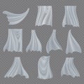 White Cloth Set Vector. Billowing Clear Curly Curtain Transparent White Cloth. Fluttering Curved Fabric Silk. Window