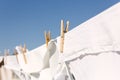 White clothes hung out to dry in the bright warm sun Royalty Free Stock Photo