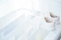 White clothes and bed linens in the dryer. Royalty Free Stock Photo