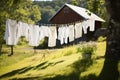 White clothesline clean dry rope outdoors line garden cotton clothes laundry wash summer Royalty Free Stock Photo