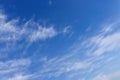 White cloud and blue sky. Above is blue azure, bottom bright cloud. Celestial dome is everything above surface Earth. Cloud is aer Royalty Free Stock Photo